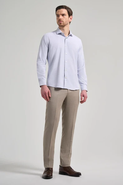 Uzun Kol Desenli Armürlü İtalyan Yaka Cepsiz Pamuklu Classic Slim Fit Gömlek 1004250161 - Resim 2