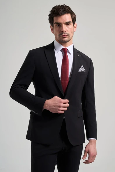 Düz Gabardin Mono Yaka Tam Astar Beli Lastikli Esnek 6 Drop Slim Fit Takım Elbise 1001250155 - 2