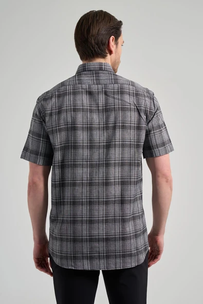 Kısa Kol Ekose Desen Bez Ayağı Düğmeli Yaka cepli Pamuklu Classic Comfort Fit Gömlek 1004250162 - Resim 5