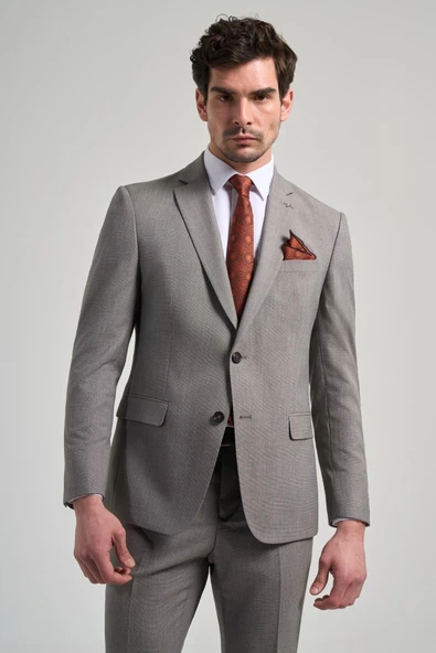 Kendinden Desenli Bez Ayağı Mono Yaka Tam Astar Esnek 6 Drop Slim Fit Takım Elbise 1001250168 - 3