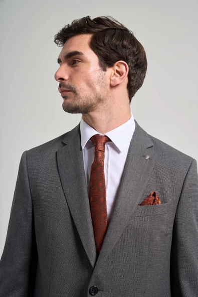 Kendinden Desenli Bez Ayağı Mono Yaka Tam Astar Esnek 4 Drop Comfort Fit Takım Elbise 1001250169 - Resim 4