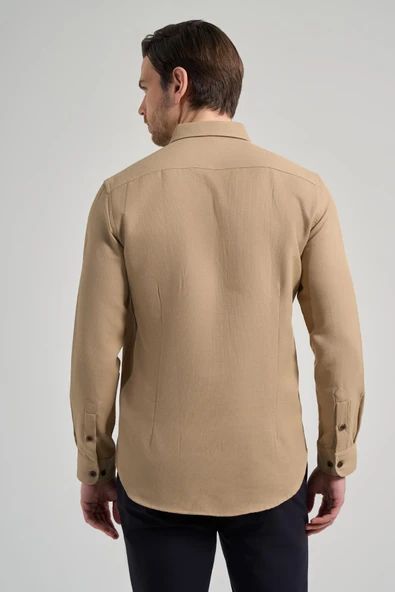 Uzun Kol Desenli Armürlü Düğmeli Yaka Cepsiz Pamuklu Casual Slim Fit Gömlek 1004250206 - Resim 5