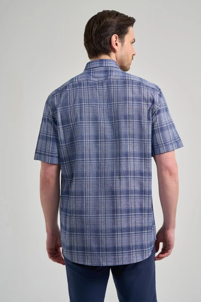 Kısa Kol Ekose Desen Bez Ayağı Düğmeli Yaka cepli Pamuklu Classic Comfort Fit Gömlek 1004250162 - Resim 5