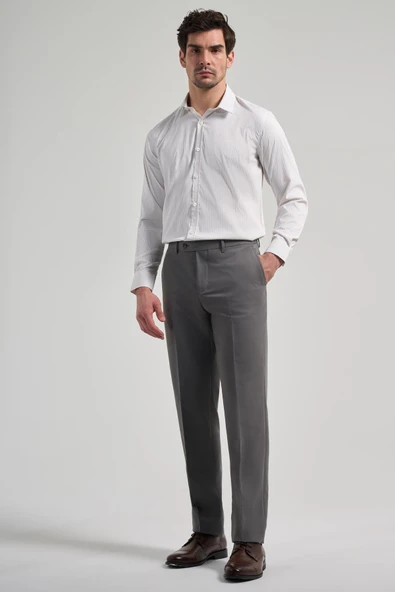 Koyu Antrasit Esnek Yandan Cepli Comfort Fit Classic Pantolon 1003250159 - Resim 2