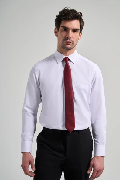 Uzun Kol Desenli Armürlü Sert Yaka cepli Pamuklu Classic Comfort Fit Gömlek 1004250171