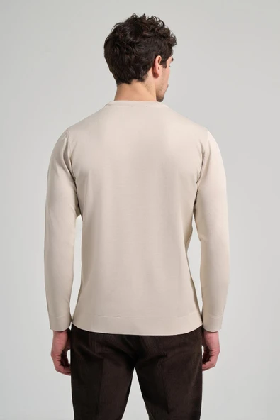 Uzun Kol Düz Örme Bisiklet Yaka Cepsiz Pamuklu Slim Fit Triko 1012245163 - Resim 5