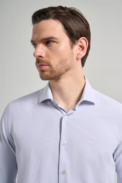 Uzun Kol Desenli Armürlü İtalyan Yaka Cepsiz Pamuklu Classic Slim Fit Gömlek 1004250161 - Resim 4