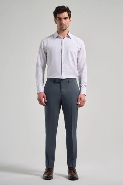 Koyu Antrasit Esnek Yandan Cepli Slim Fit Classic Pantolon 1003250106 - Resim 2