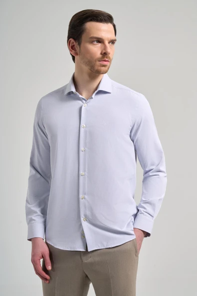 Uzun Kol Desenli Armürlü İtalyan Yaka Cepsiz Pamuklu Classic Slim Fit Gömlek 1004250161 - Resim 3