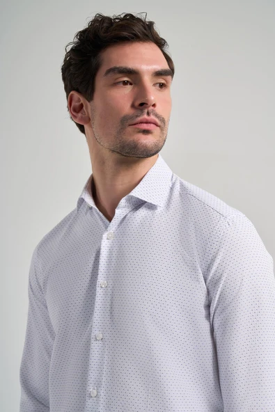 Uzun Kol Desenli Armürlü İtalyan Yaka Cepsiz Pamuklu Classic Slim Fit Gömlek 1004250196 - Resim 4