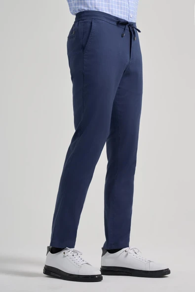 İndigo Mavi Pamuklu Yandan Cepli Casual Comfort Fit Jogger Pantolon 1003250110 - Resim 3