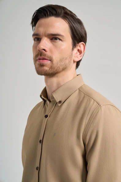 Uzun Kol Desenli Armürlü Düğmeli Yaka Cepsiz Pamuklu Casual Slim Fit Gömlek 1004250206 - Resim 4