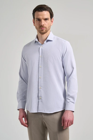 Uzun Kol Desenli Armürlü İtalyan Yaka Cepsiz Pamuklu Classic Slim Fit Gömlek 1004250161
