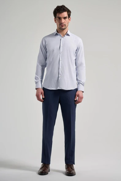 Uzun Kol Çizgili Desen Bez Ayağı Sert Yaka Cepsiz Esnek Classic Slim Fit Gömlek 1004250158 - 2