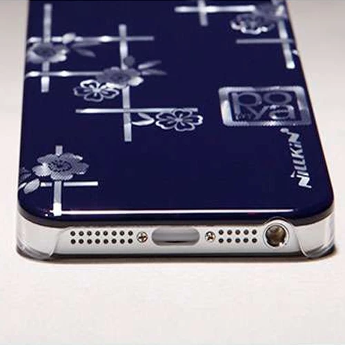 Apple iPhone SE/5S/5 Nillkin Marka Desenli Sert Kauçuk Kılıf (Flower 3) - Lacivert - Resim 3