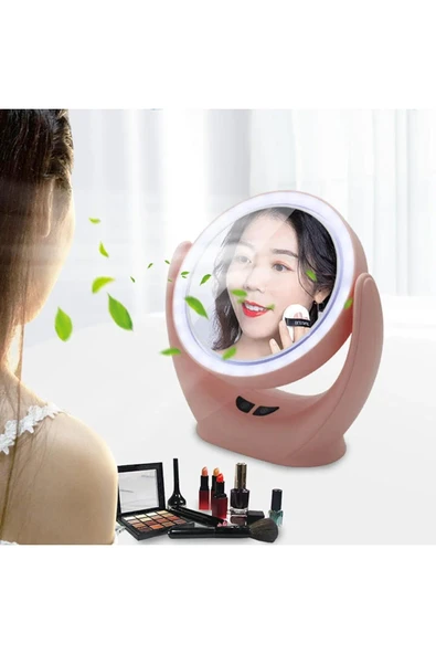 Naturalove Natura Love Fanlı 3 Farklı LED Işıklı Makyaj Aynası,360 Derece Şarj Edilebilir Pembe - 3