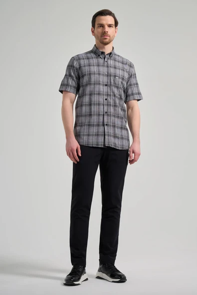 Kısa Kol Ekose Desen Bez Ayağı Düğmeli Yaka cepli Pamuklu Classic Comfort Fit Gömlek 1004250162 - Resim 3