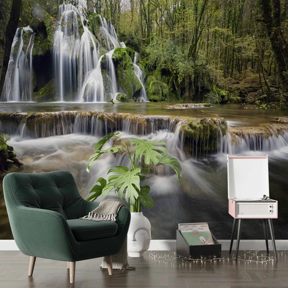 Şelale Nehir Orman Sonbahar Duvar Kağıdı Baskı - Resim 6