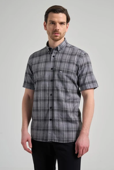 Kısa Kol Ekose Desen Bez Ayağı Düğmeli Yaka cepli Pamuklu Classic Comfort Fit Gömlek 1004250162 - Resim 2