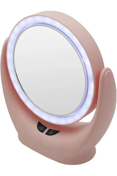 Naturalove Natura Love Fanlı 3 Farklı LED Işıklı Makyaj Aynası,360 Derece Şarj Edilebilir Pembe - 2