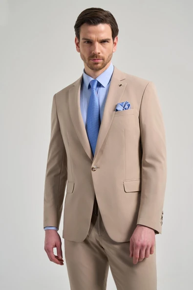 Düz Gabardin Mono Yaka Tam Astar Beli Lastikli Esnek 6 Drop Slim Fit Takım Elbise 1001250155 - 2