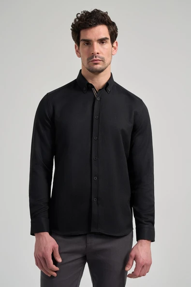 Uzun Kol Desenli Armürlü Düğmeli Yaka Cepsiz Pamuklu Casual Slim Fit Gömlek 1004250206
