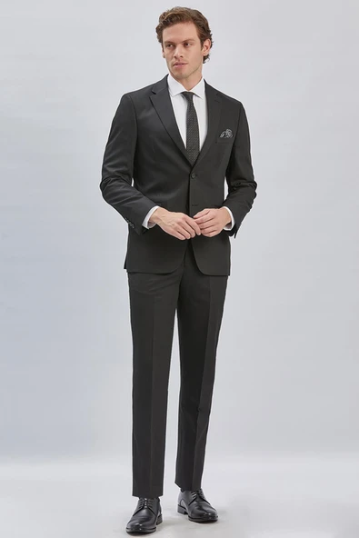 Siyah Gabardin Mono Yaka Astarlı 6 Drop Comfort Fit Rahat Kesim Takım Elbise 1001229010 - 3