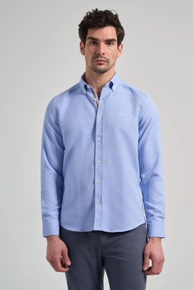 Uzun Kol Desenli Armürlü Düğmeli Yaka Cepsiz Pamuklu Casual Slim Fit Gömlek 1004250206