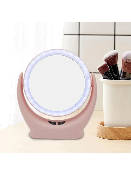 Naturalove Natura Love Fanlı 3 Farklı LED Işıklı Makyaj Aynası,360 Derece Şarj Edilebilir Pembe