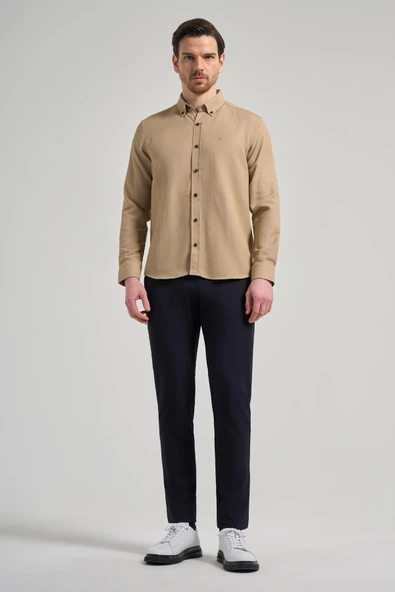 Uzun Kol Desenli Armürlü Düğmeli Yaka Cepsiz Pamuklu Casual Slim Fit Gömlek 1004250206 - Resim 3