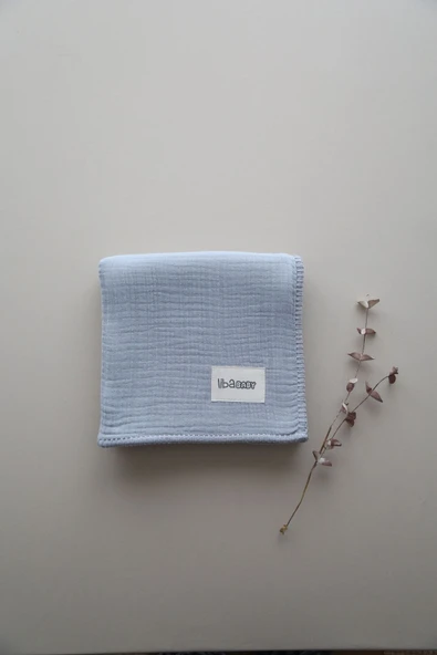 LİBABABY Müslin Mavi-OEKO-TEX Sertifikalı %100Pamuk 4 Katlı Kenar Nakışlı 105x105 cm Müslin Battaniye & Örtü - 3