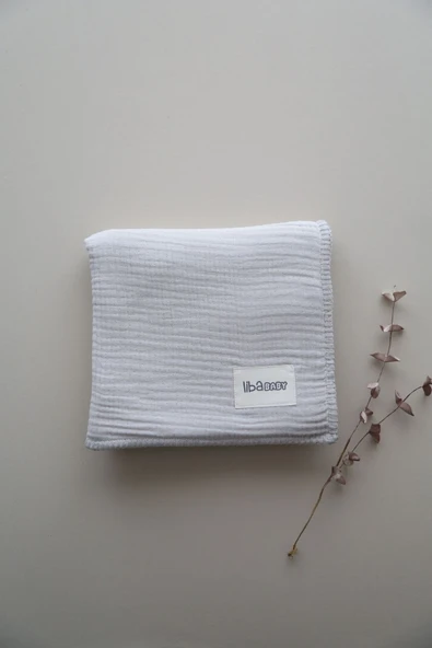 LİBABABY Müslin Bej OEKO-TEX Sertifikalı %100 Pamuk 4 Katlı Kenar Nakışlı 105x105 cm Müslin Battaniye & Örtü - 3