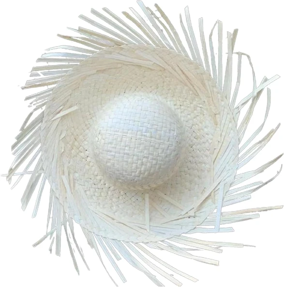 Tropikal Parti Beyaz Hasır Hawaii Şapkası 13x36 Cm - 1