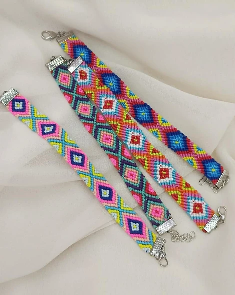 Bileklik Bohemian Etnik Retro Geometrik Dokuma 1 Adet Bilezik Kadın Kız Aksesuar - 4