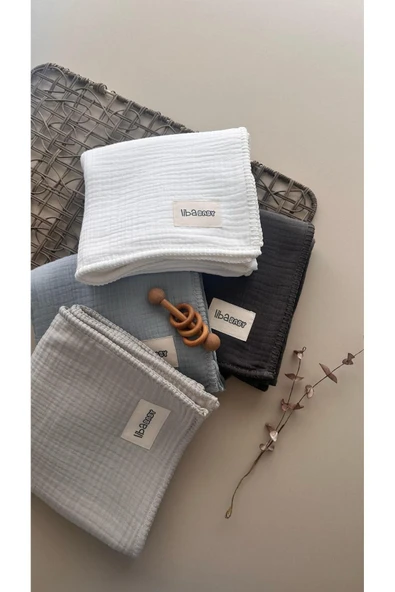 LİBABABY Müslin Mavi-OEKO-TEX Sertifikalı %100Pamuk 4 Katlı Kenar Nakışlı 105x105 cm Müslin Battaniye & Örtü - 2