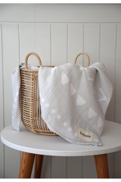 LİBABABY Müslin Geometrik OEKO-TEX Sertifikalı %100 Pamuk 2 Katlı 110x115 cm Bebek Müslin Battaniye & Örtü - 8