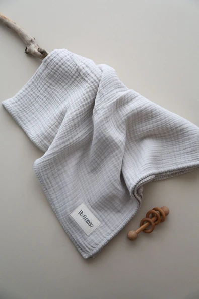 LİBABABY Müslin Bej OEKO-TEX Sertifikalı %100 Pamuk 4 Katlı Kenar Nakışlı 105x105 cm Müslin Battaniye & Örtü - 7