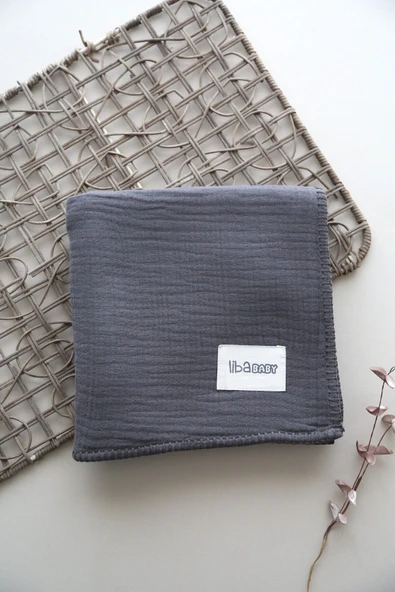 LİBABABY Müslin Gri-OEKO-TEX Sertifikalı %100pamuk 4 Katlı Kenar Nakışlı 105x105 Cm Bebek Battaniye & Örtü - 6