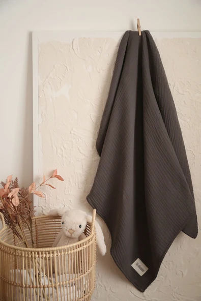 LİBABABY Müslin Gri-OEKO-TEX Sertifikalı %100pamuk 4 Katlı Kenar Nakışlı 105x105 Cm Bebek Battaniye & Örtü - 2