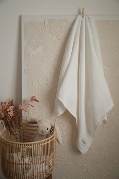 LİBABABY Müslin Ekru-oeko-tex Sertifikalı %100pamuk 4 Katlı Kenar Nakışlı 105x105 Cm Bebek Battaniye & Örtü - 8