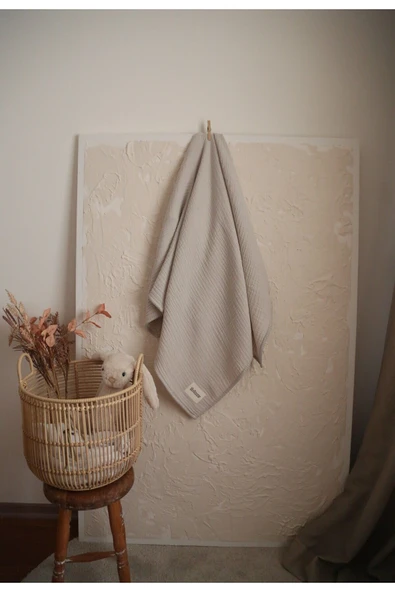 LİBABABY Müslin Bej OEKO-TEX Sertifikalı %100 Pamuk 4 Katlı Kenar Nakışlı 105x105 cm Müslin Battaniye & Örtü - 2