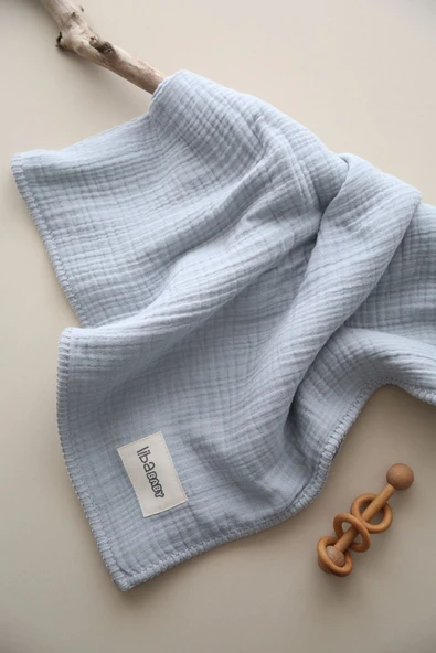 LİBABABY Müslin Mavi-OEKO-TEX Sertifikalı %100Pamuk 4 Katlı Kenar Nakışlı 105x105 cm Müslin Battaniye & Örtü - 8