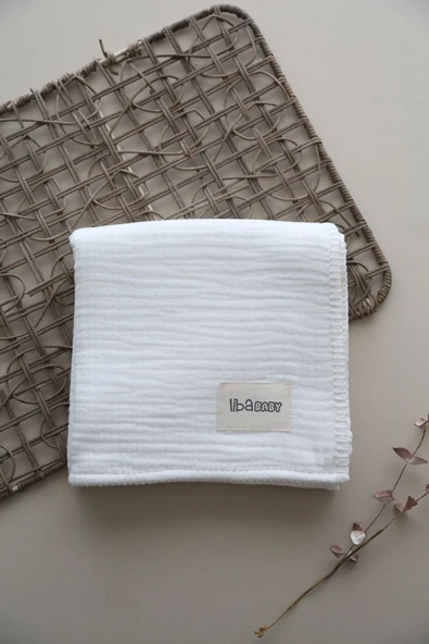 LİBABABY Müslin Ekru-oeko-tex Sertifikalı %100pamuk 4 Katlı Kenar Nakışlı 105x105 Cm Bebek Battaniye & Örtü - 4