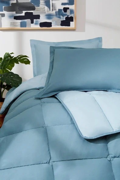 Özdilek %100 Pamuk (Çarşafı Lastikli) Tek Kişilik Yatak Seti-Colourist Maldiv Aqua - 2