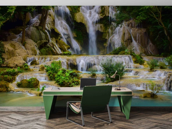 Şelale Kayalık Orman Duvar Kağıdı Baskı - Resim 4