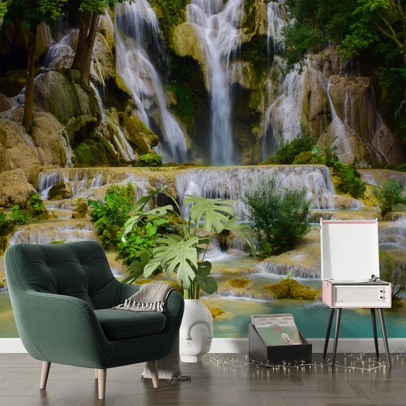 Şelale Kayalık Orman Duvar Kağıdı Baskı - Resim 6