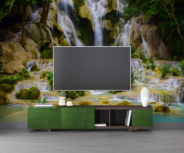 Şelale Kayalık Orman Duvar Kağıdı Baskı - Resim 3