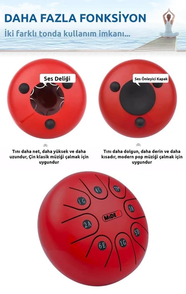 Midex TD-68RD Çelik Dil Davul Handpan 6 İnç 8 Ton Steel Tongue Drum Full Set - 5