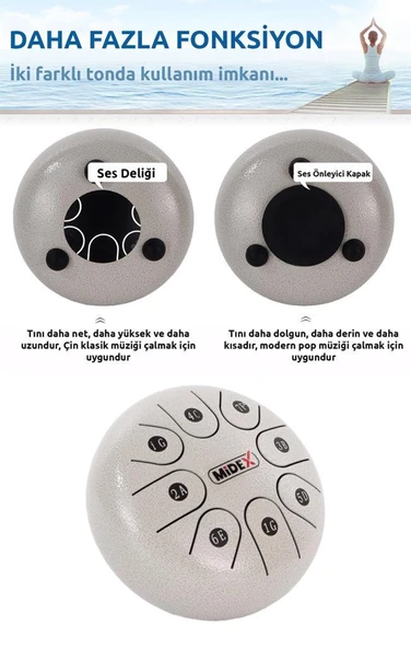 Midex TD-68WH Çelik Dil Davul Handpan 6 İnç 8 Ton Steel Tongue Drum Full Set - 4
