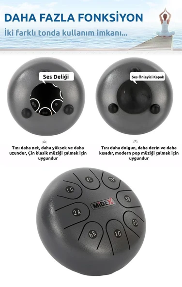 Midex TD-68ASH Çelik Dil Davul Handpan 6 İnç 8 Ton Steel Tongue Drum Full Set - 4